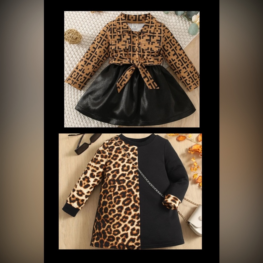 Baby Girls Long Sleeve Leopard Print Sweater Toddler Girls Dress Geo Print Dress